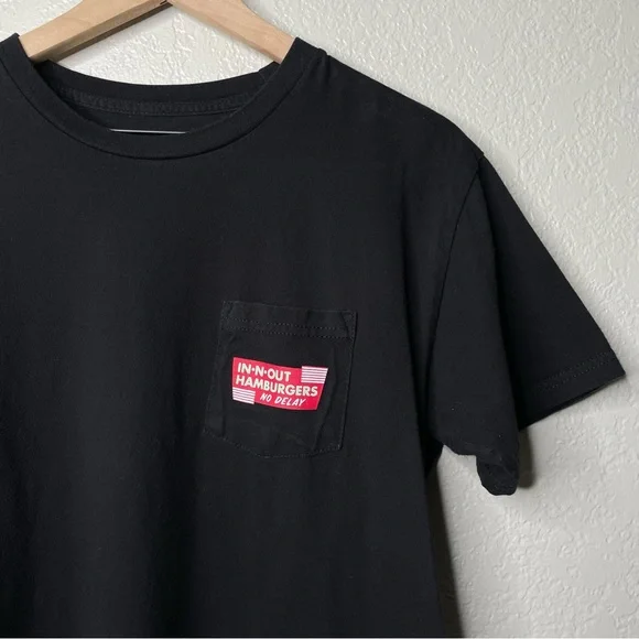 In N Out Hamburgers No Delay Company Store Pocket T-Shirt - Picture 3 of 6